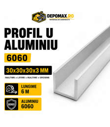 Profil U aluminiu 30 x 30 x 30 x 3 mm, 6 metri